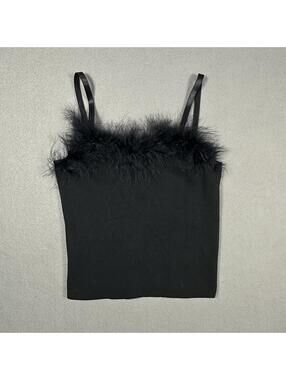 Women’s Tank Too Black Feather Trim Y2K